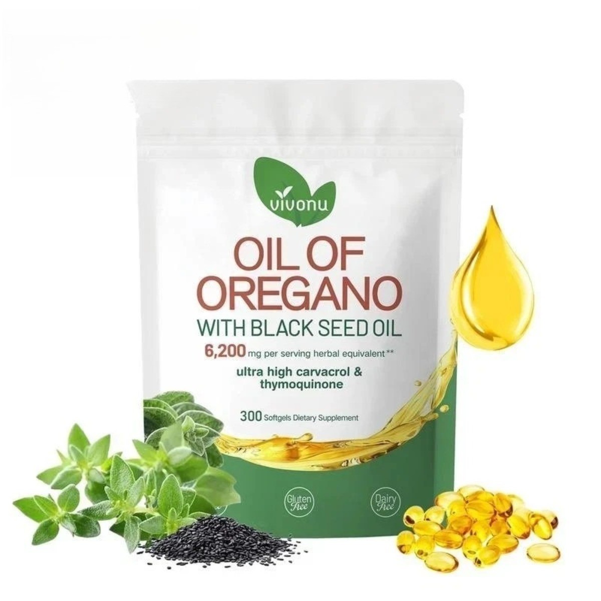 Brand-New VivoNu 6200mg Oregano Oil + Black Seed Capsules for Immunity