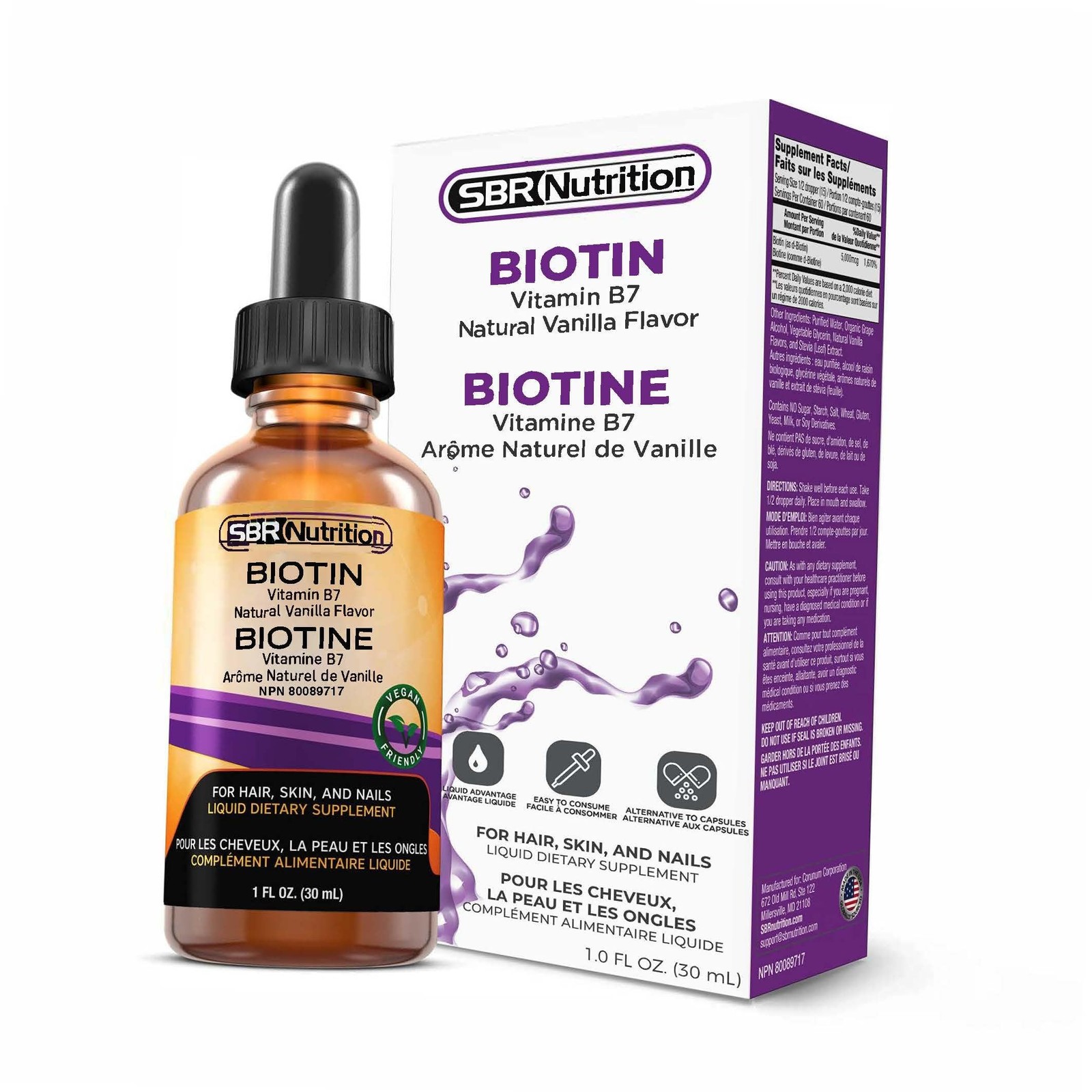 SBR Nutrition Biotin Liquid Drops, 5000mcg per Serving (60) 1.0Fl.oz (30ml) V…