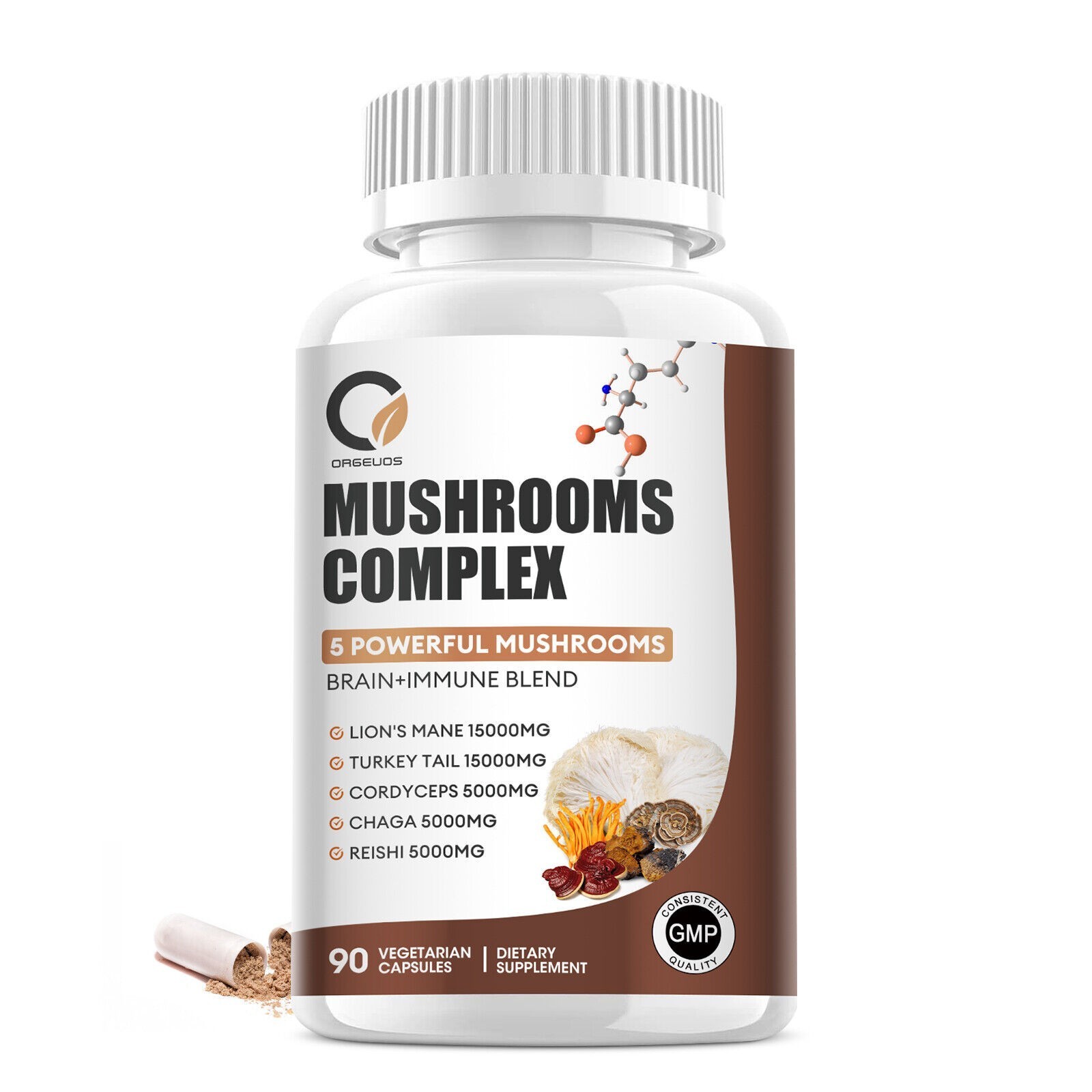 2 Pack Mushroom Complex Supplement | 90 Capsules | 8 Mushroom Blend