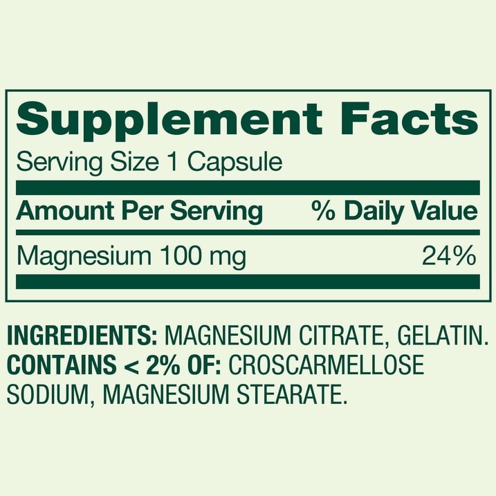 Spring Valley Rapid-Release Magnesium Citrate Capsules, 100mg, 100 Count