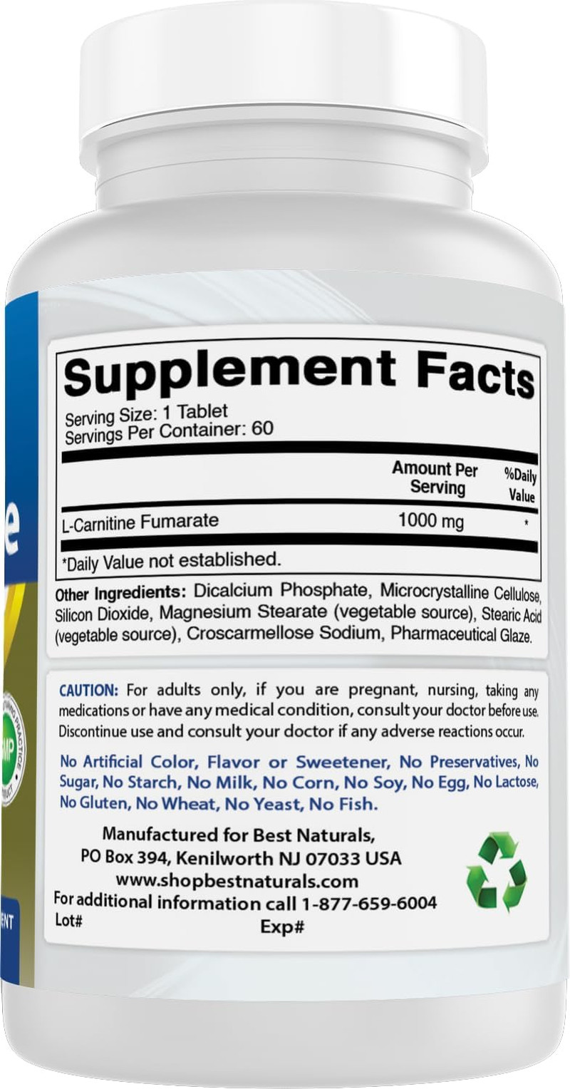L-Carnitine 1000Mg 60 Tablets (60 Count (Pack of 2))