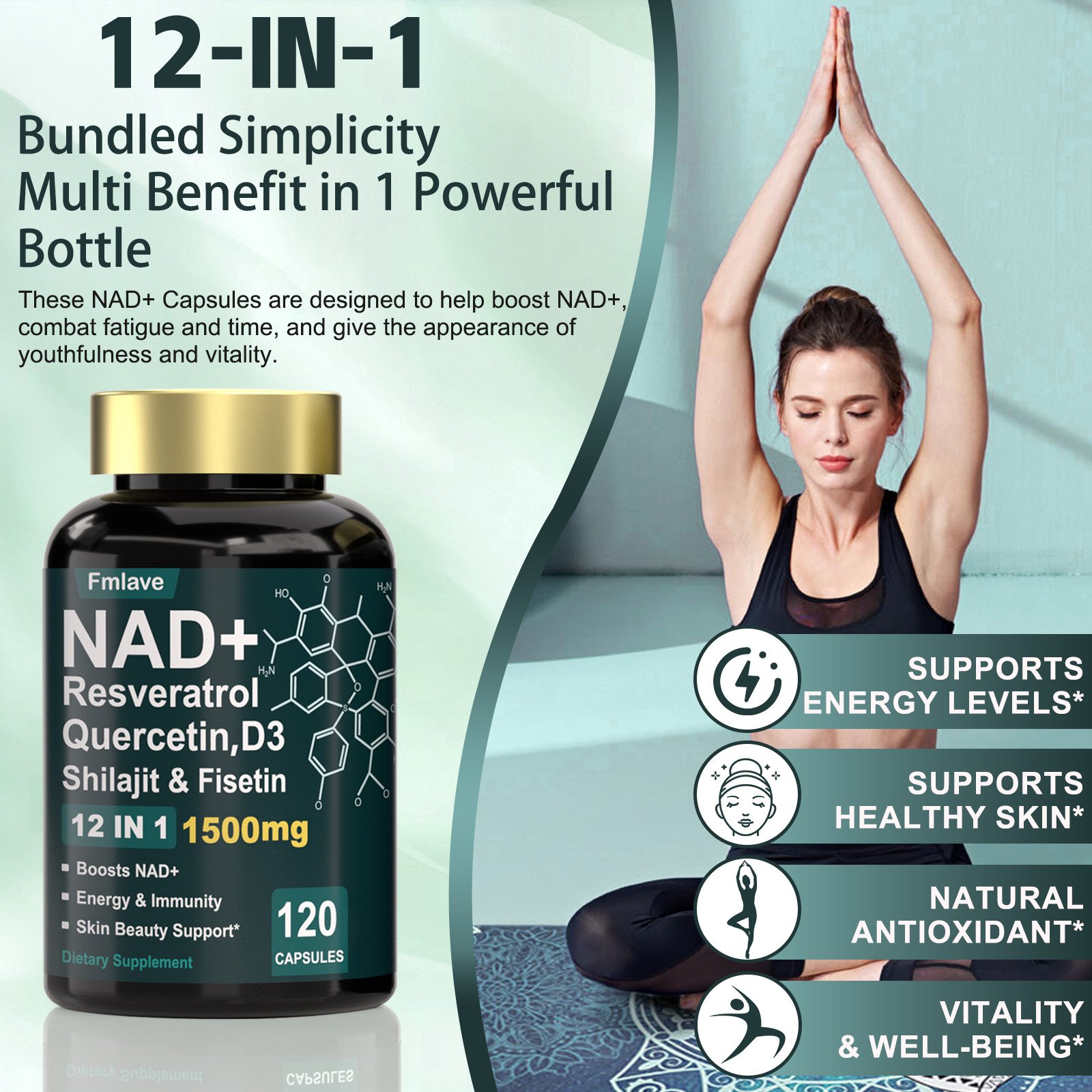 NAD Supplement, 1500Mg – Liposomal NAD+ Supplement with Resveratrol, Nad plus US