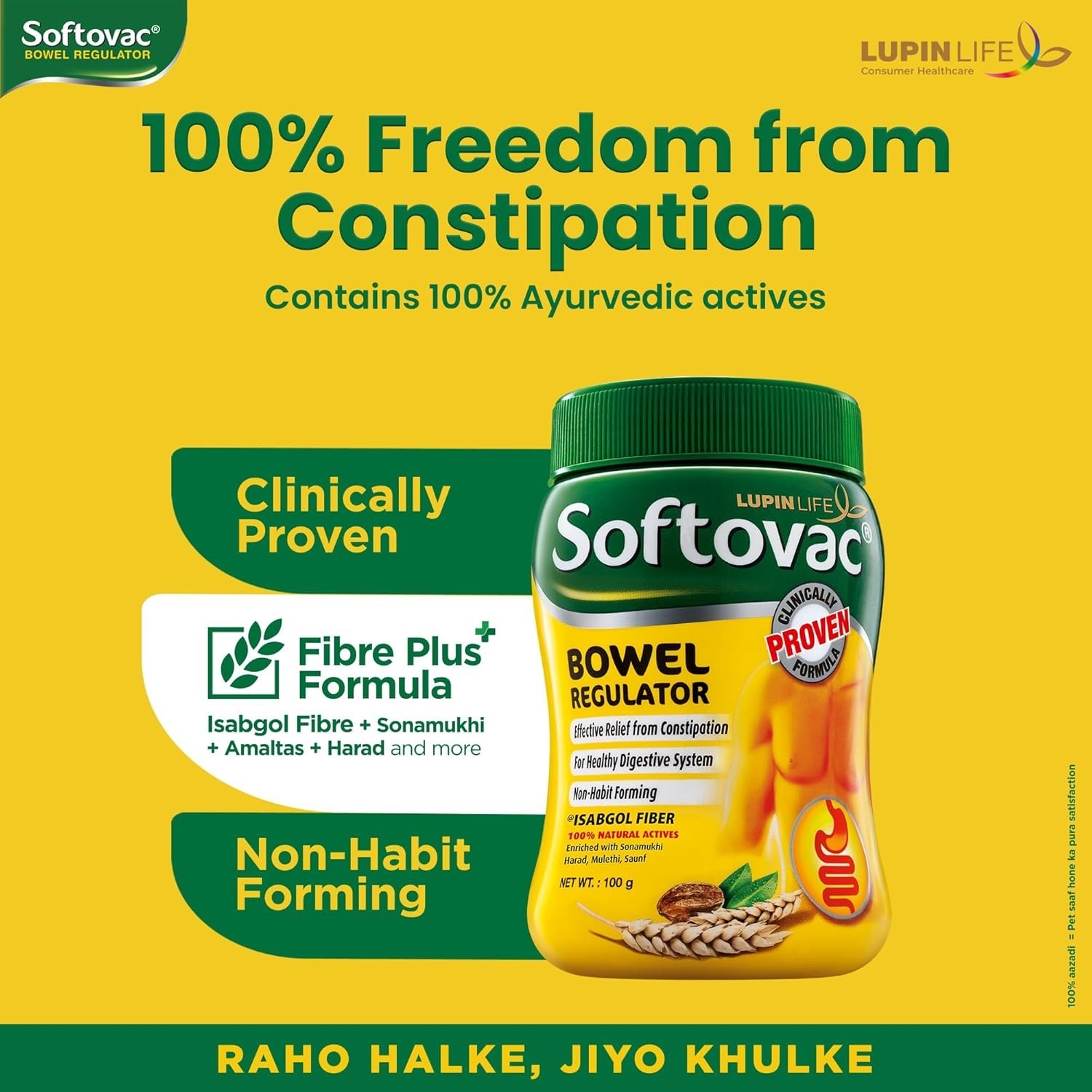Softovac Isabgol Fiber Plus+ Natural Actives 100g | Psyllium Husk |