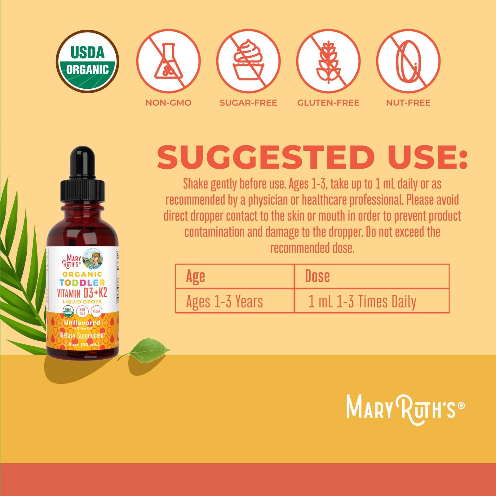 4/27 MARYRUTH’S Organics Vitamin D3 | Vitamin K2 | Vitamin D3 K2 Drops | 1 Fl Oz