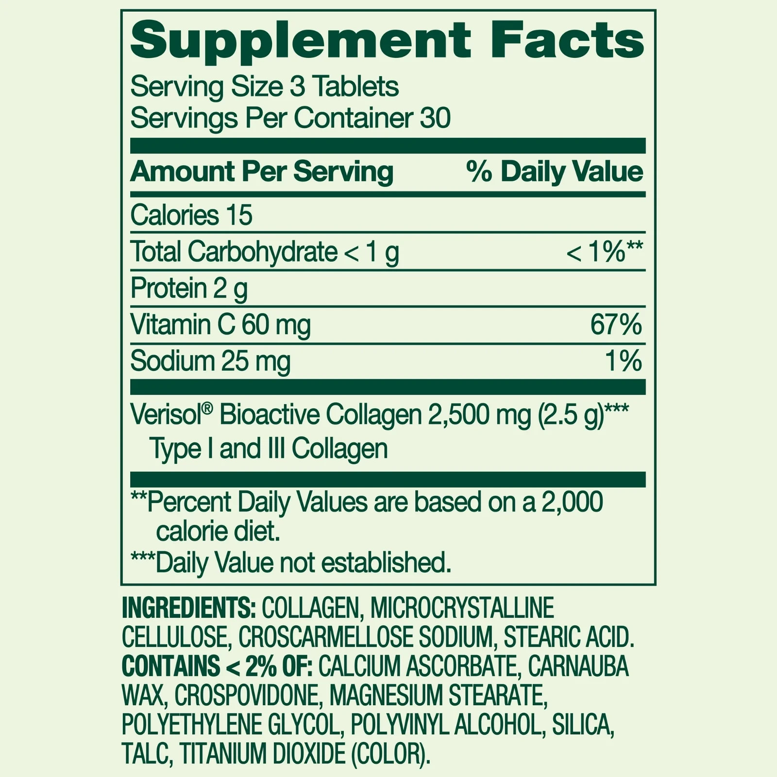 Spring Valley Collagen + Vitamin C Tablets, 2500 mg, Skin & Joint Support, 90 Ct