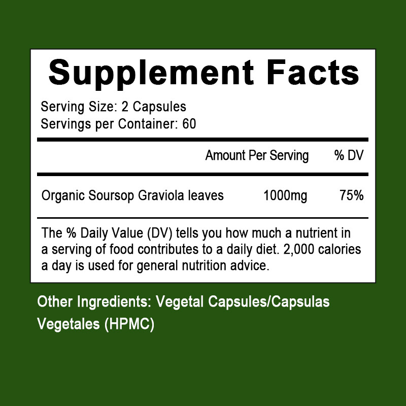 Soursop Graviola Capsules Leaf & Fruit Extract 120 Capsules High Potency 1000mg