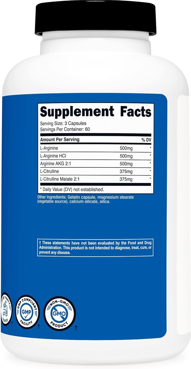 Nutricost Nitric Oxide Booster 2250mg/Serving, NON GMO, Gluten Free 180 Capsules