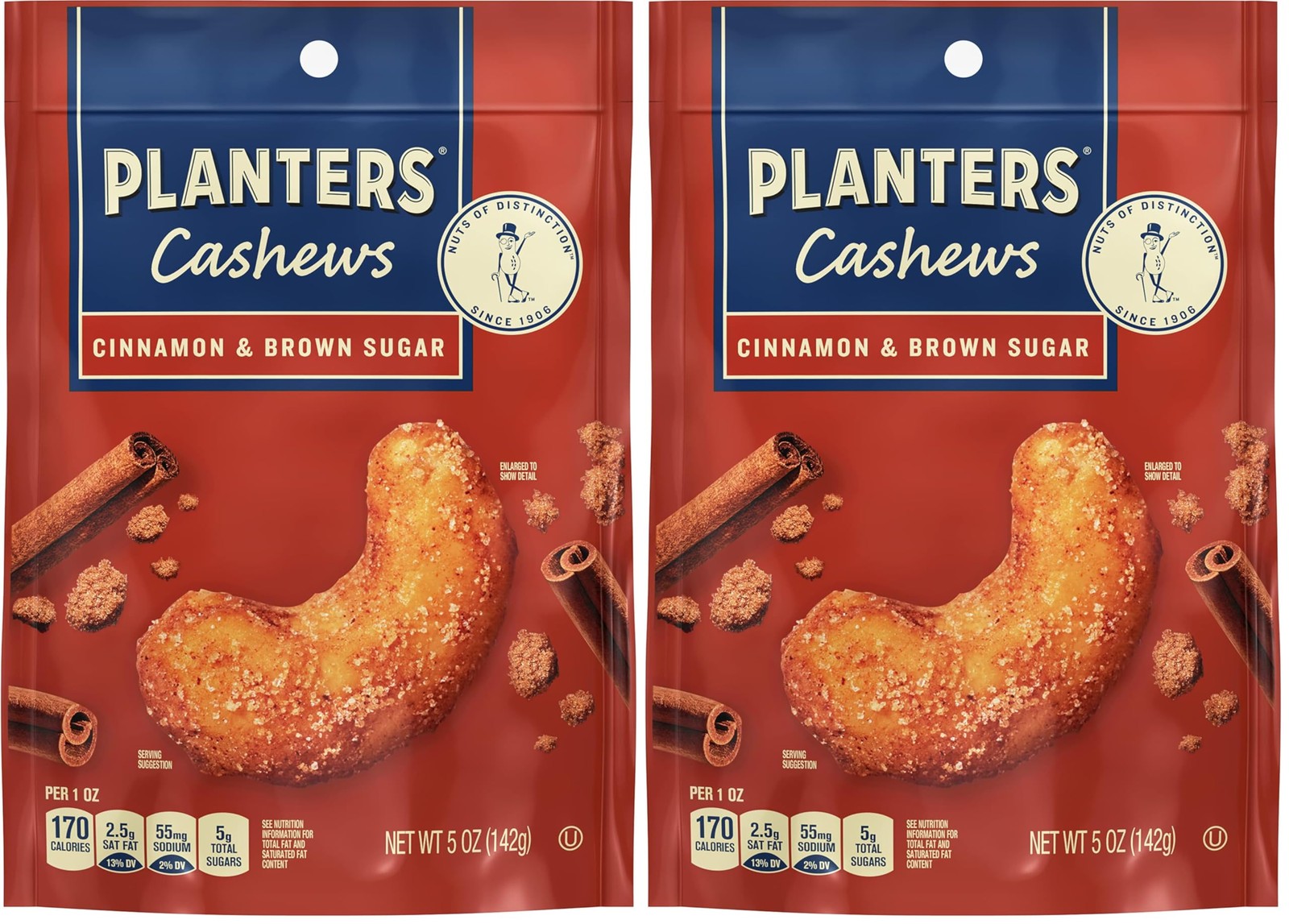 PLANTERS Cashews Cinnamon & Brown Sugar, Party Snacks, 5 Oz 5 oz (Pack of 2)