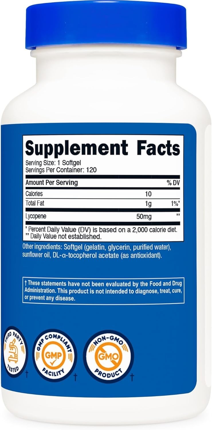 120 Count Lycopene 50mg Softgels – Non-GMO, Gluten-Free Antioxidant Support