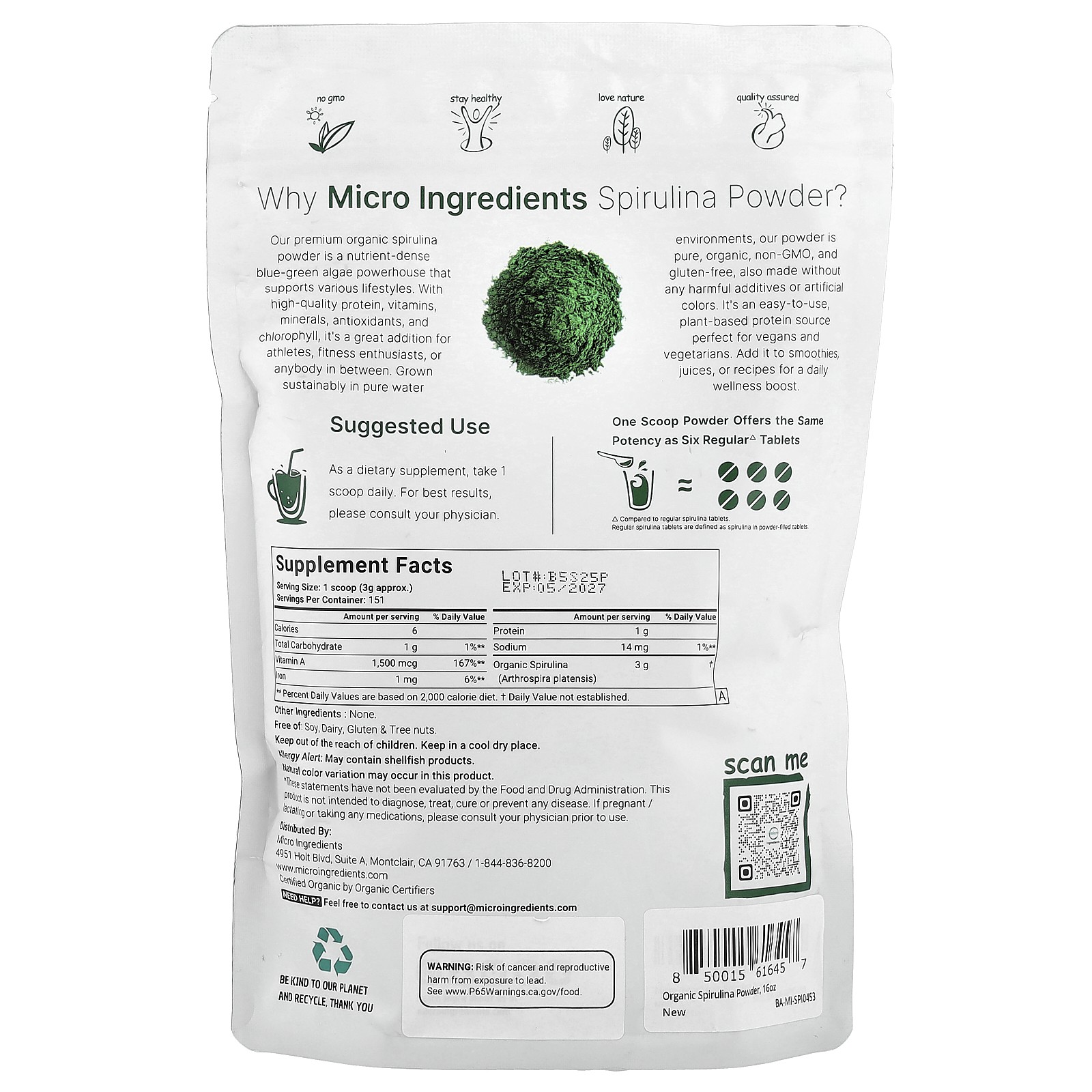 Organic Spirulina, 1 lb (454 g)