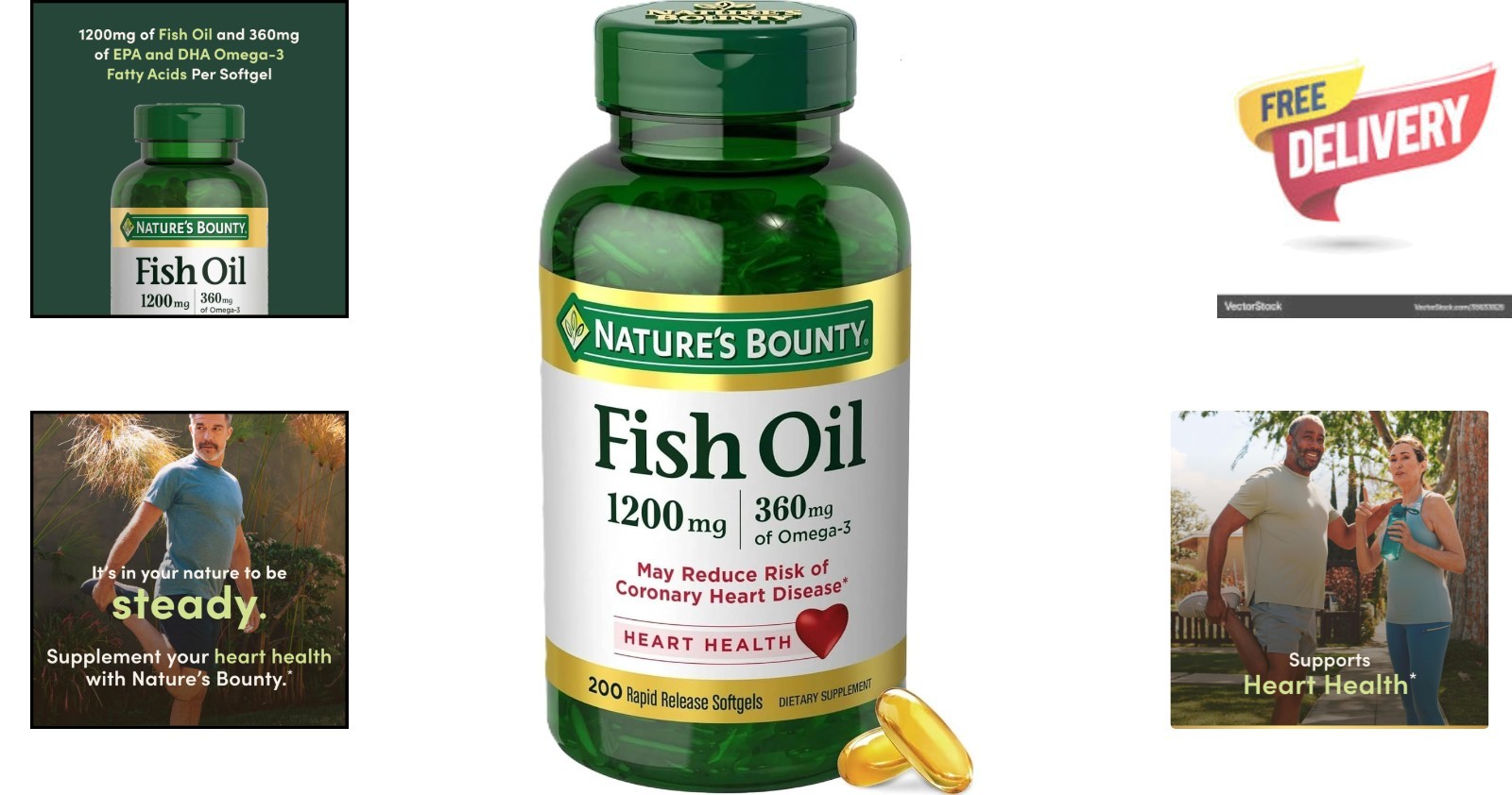 Gluten-Free 1200 mg Fish Oil Omega-3 Softgels – 200 Easy-to-Swallow Capsules
