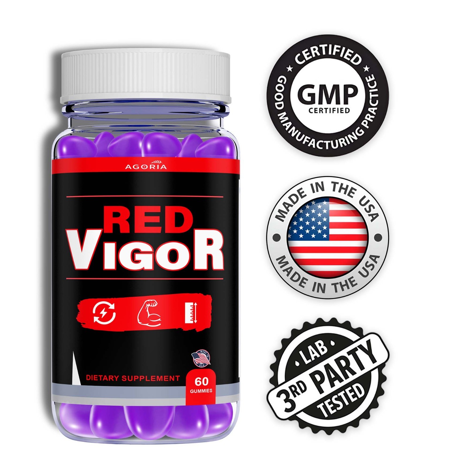 ( 3 Pack ) Red Vigor for Men, Redvigor Advanced Daily Male Support Gummies