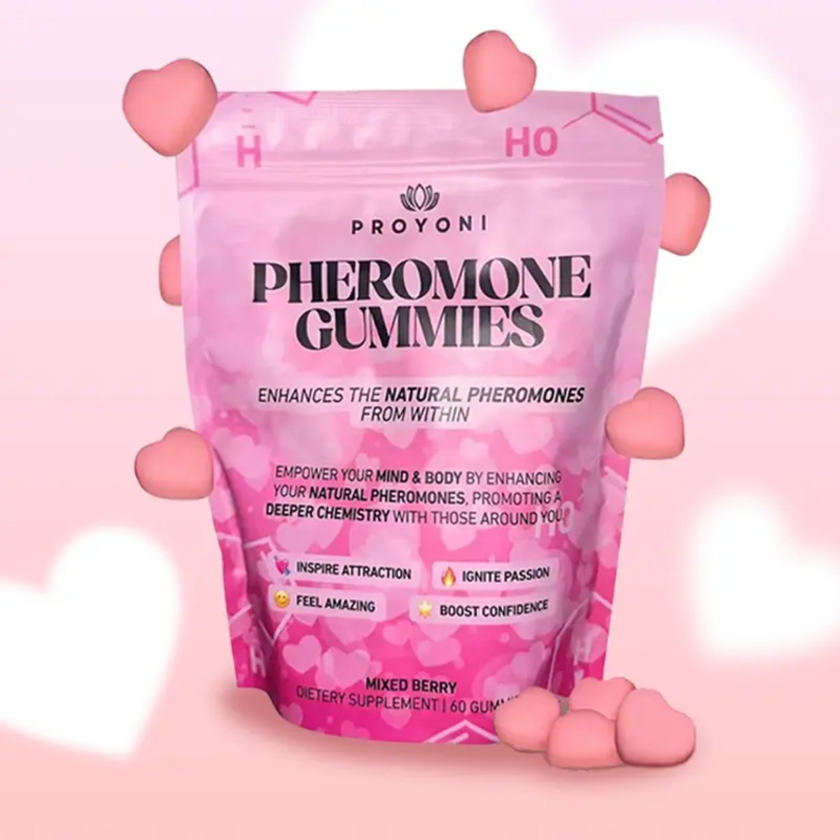 ProYoni Pheromone Gummies 60 Count, Pheromone Berry Flavor Natural Mixed Boost
