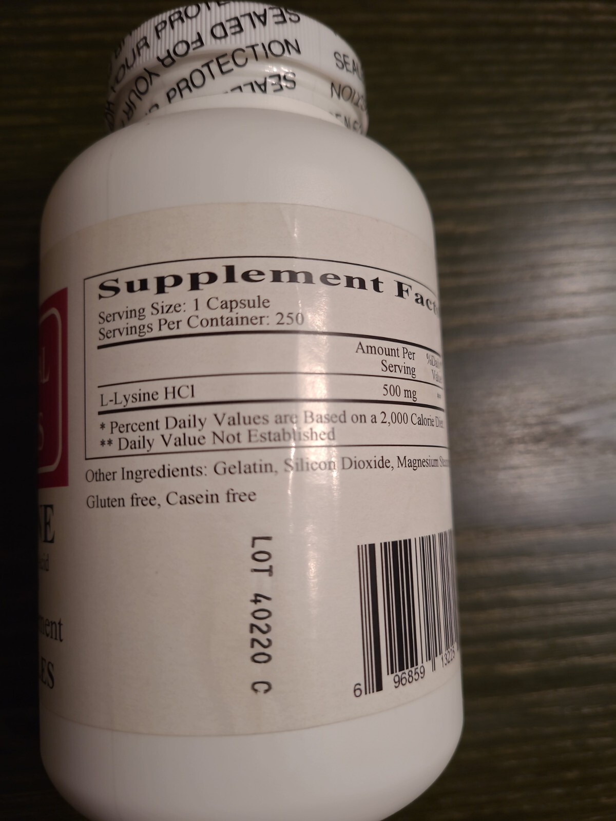 L-Lysine 500mg Purest Form Of Crystalline Amino Acid .. 250 Dietary Supplements