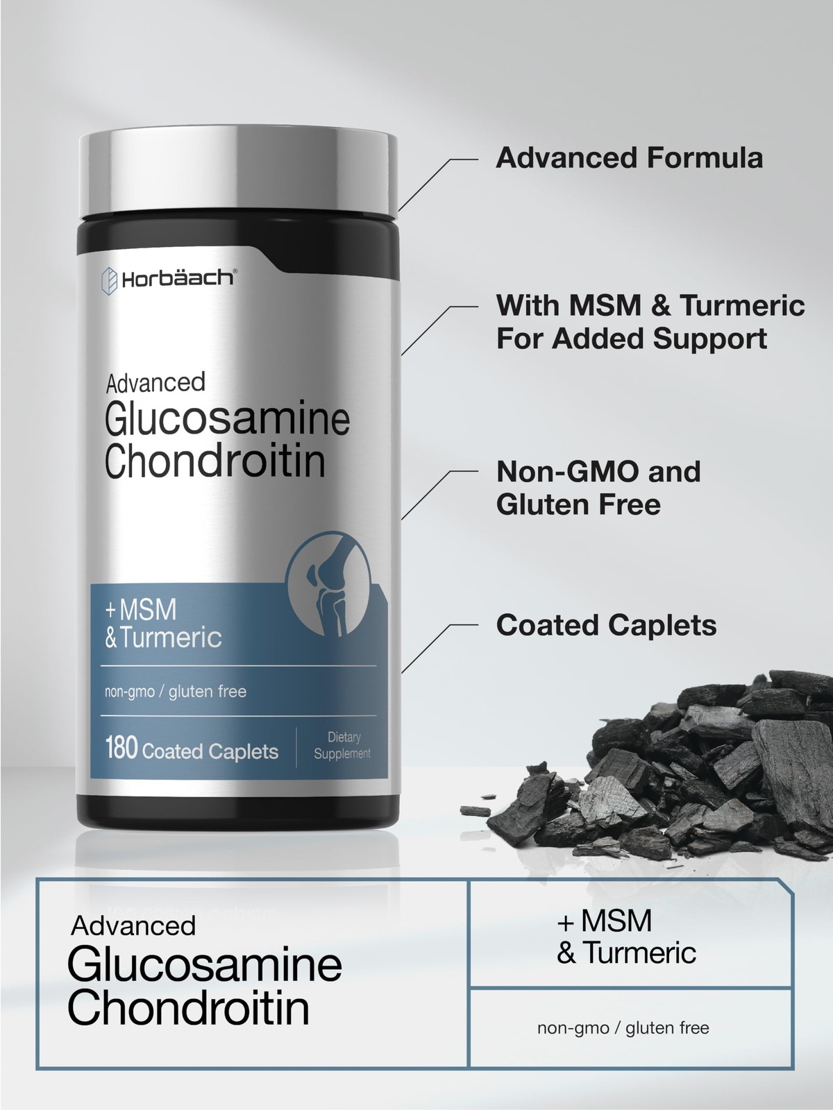 Horbäach Glucosamine Chondroitin | Plus MSM & Turmeric 180 Count (Pack of 1)