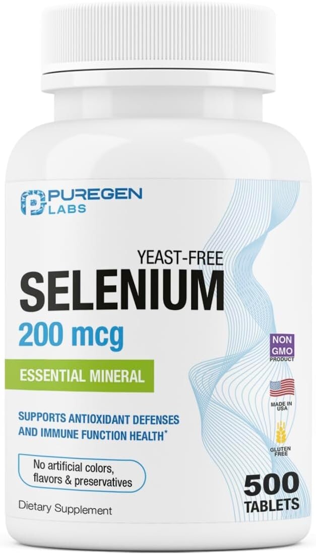 Puregen Labs Selenium 200 mcg Essential Mineral, Antioxidant – 500 Tablets
