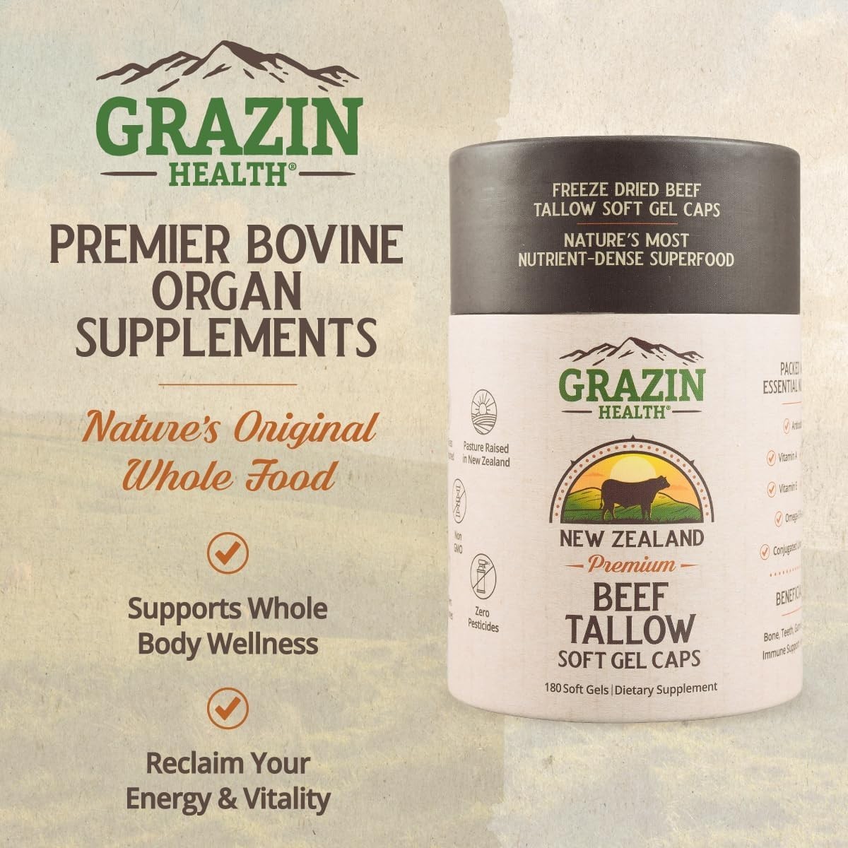 GRAZIN HEALTH Grass Fed Bovine Colostrum Capsules 3000mg