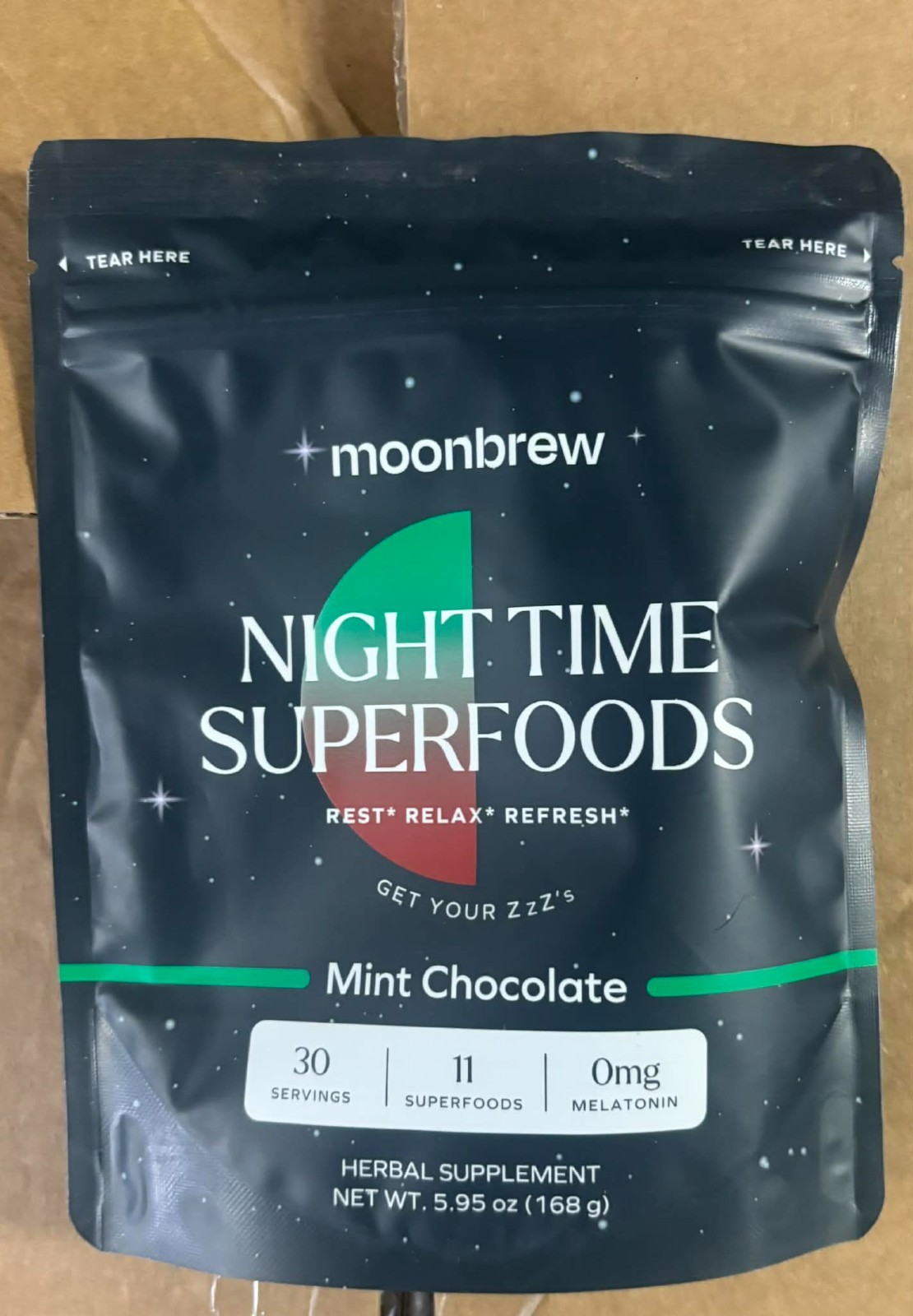 New MoonBrew Night Time Superfoods Sleep Aid Powder Mint Chocolate 5.95oz 3/27