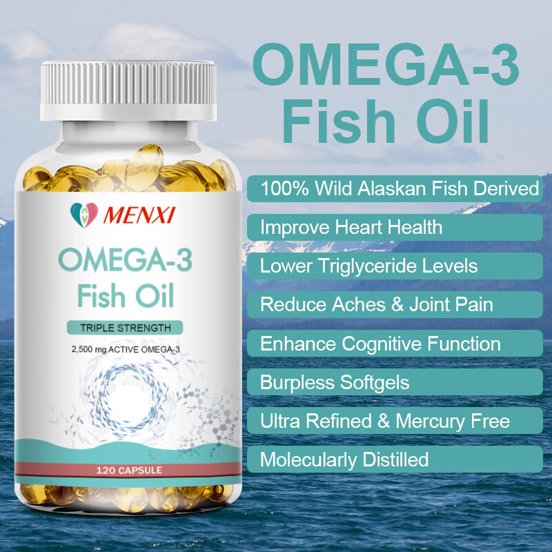 Omega 3 Fish Oil Capsules Triple Strength EPA & DHA, Burp-Less 120 sofgels