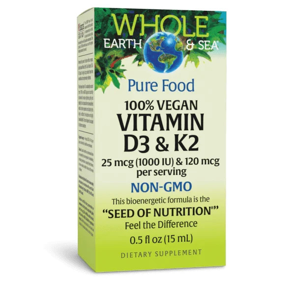 Natural Factors Whole Earth & Sea 100% Vegan Vitamin D3 & K2 | Bone, Heart