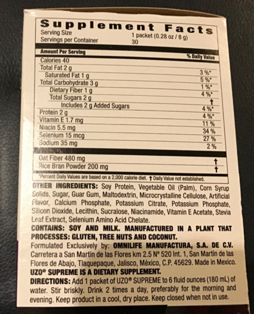 Omnilife Uzo Supreme Fiber & Vitamin Supplement 30 packets