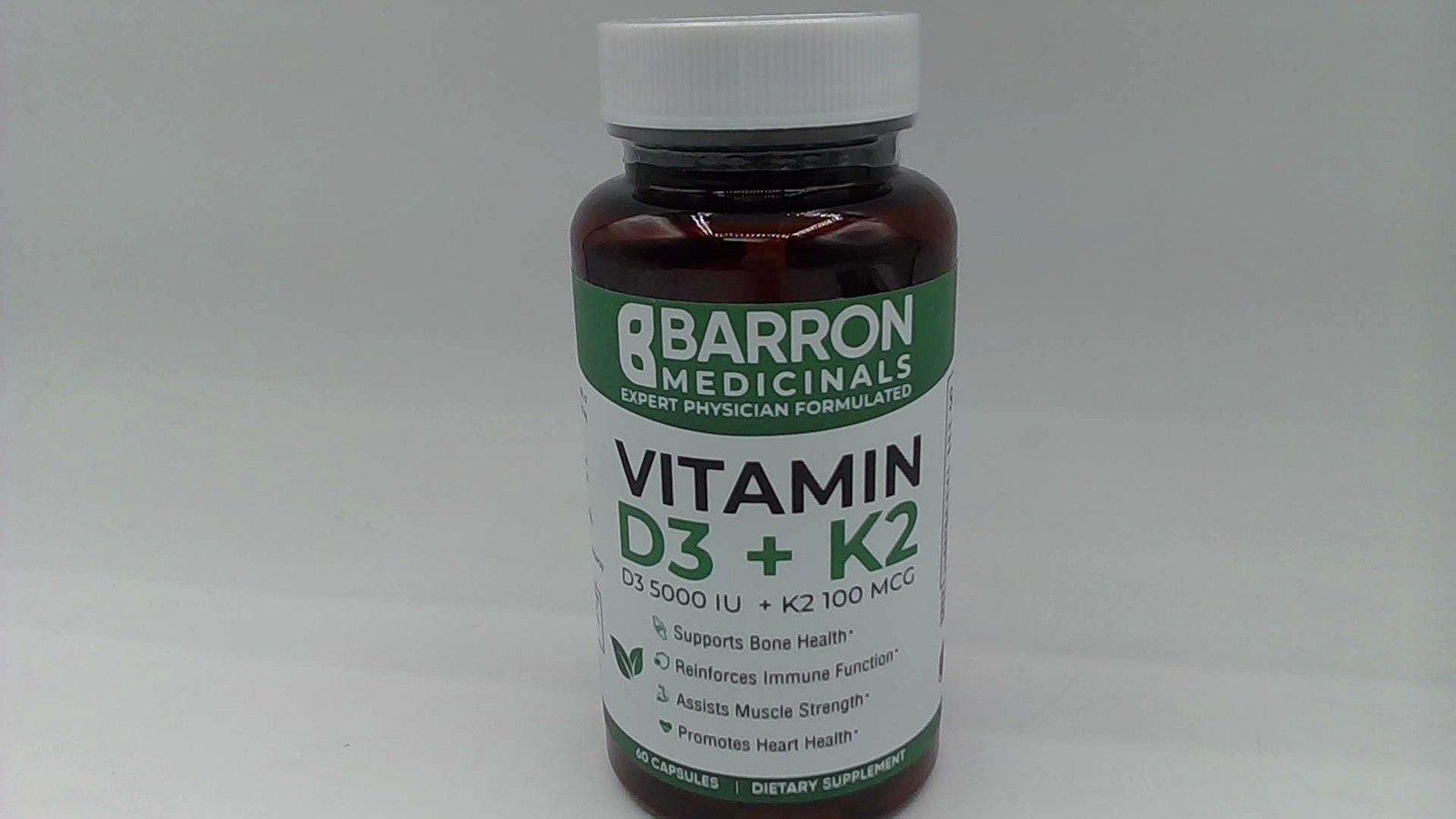 Barron Medicinals Vitamin D3 5000 IU + K2 100mcg 60 Capsules 8/2027
