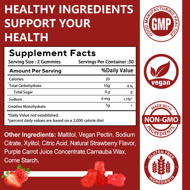 Creatine Monohydrate Gummies Muscle Gain 5000 mg per serving (5 g)