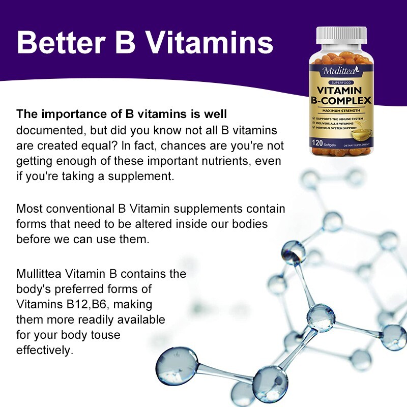 Vitamin B Complex 120 Capsules B1,B2,B3,B5,B6,B7,B9,B12, Immune Support Pills