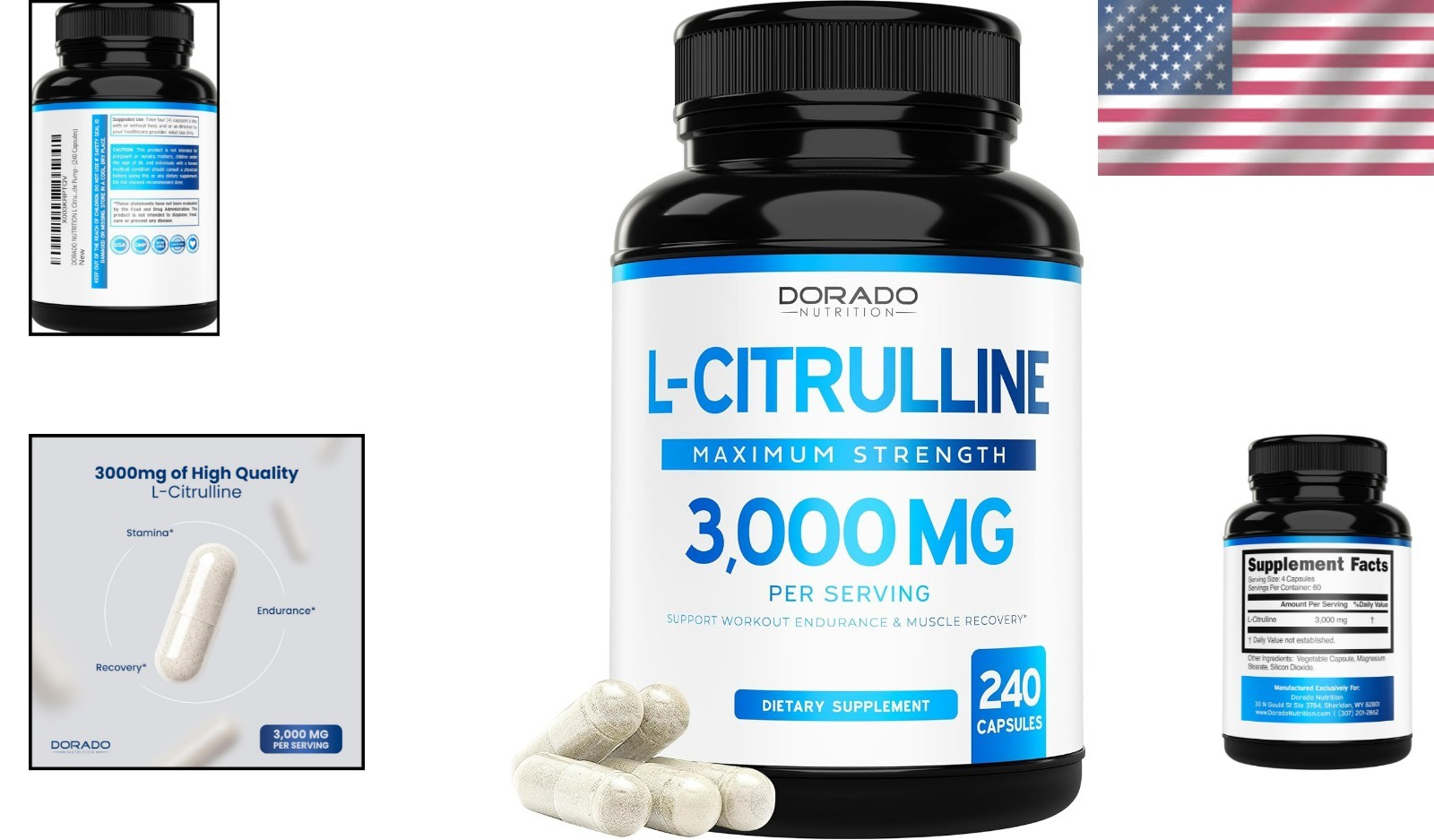 L Citrulline 3000mg Supplement – 240 Capsules for Enhanced Muscle Recovery