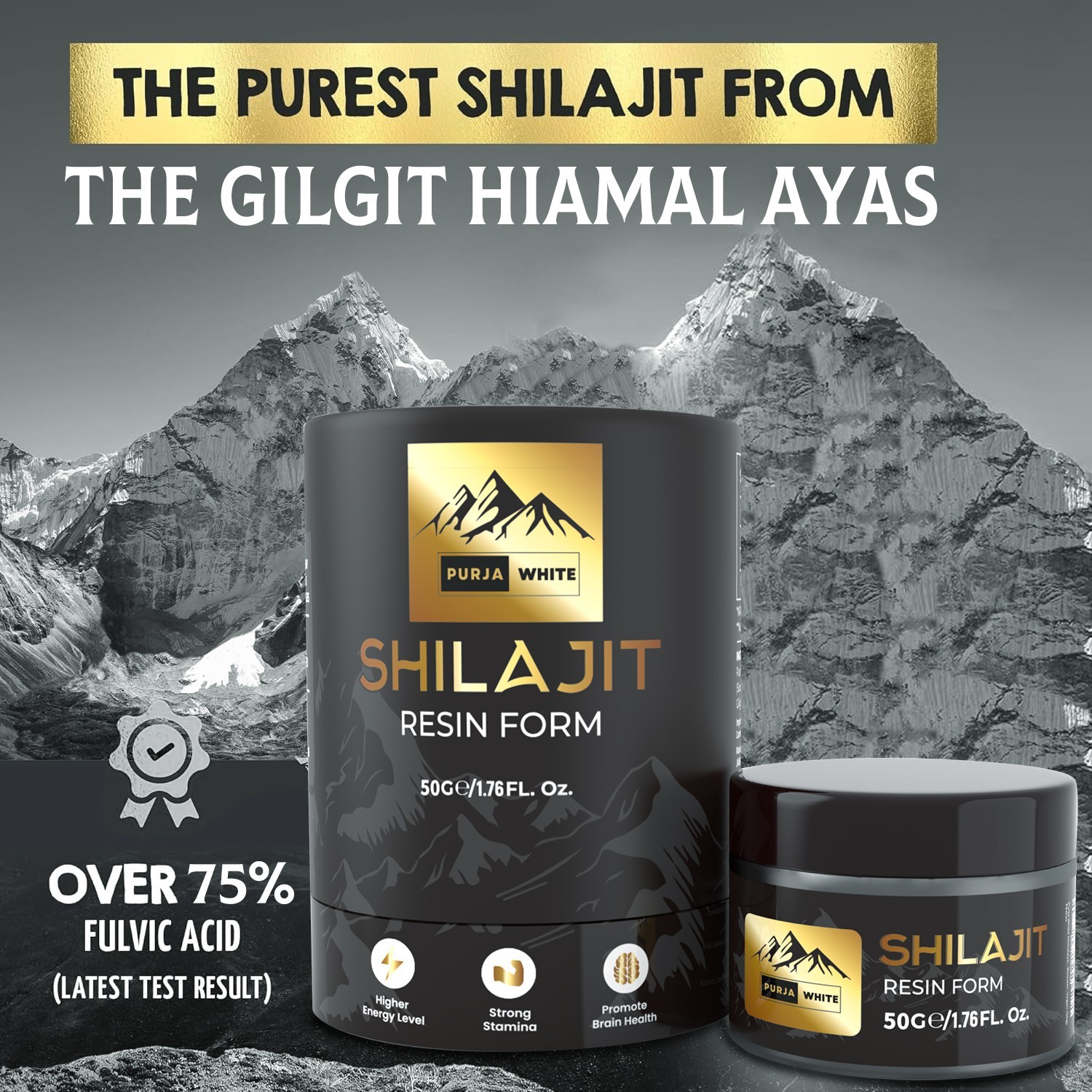 Purja White Himalayan Shilajit Resin-100% Pure Gold Grade | Fulvic & Humic Vegan