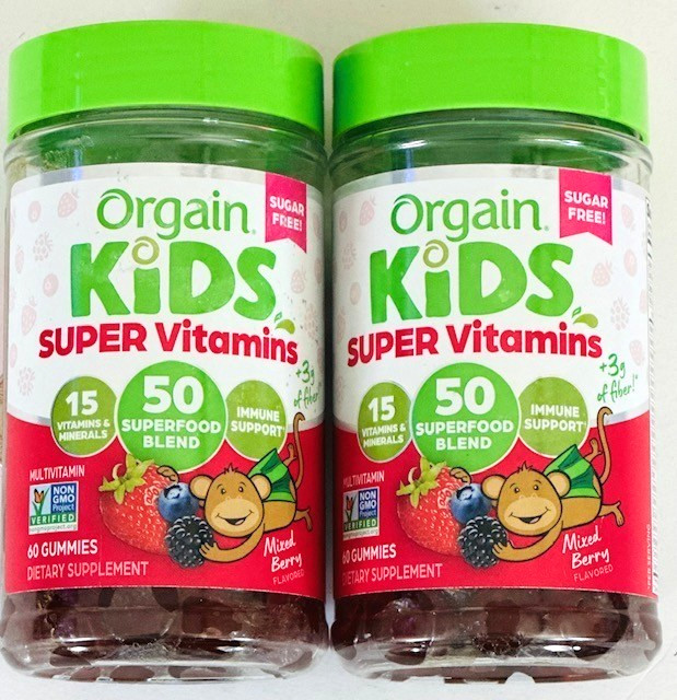 2 qty Orgain Kids Super Vitamins Sugar Free, 60ct Gummies Each Expires 07/26