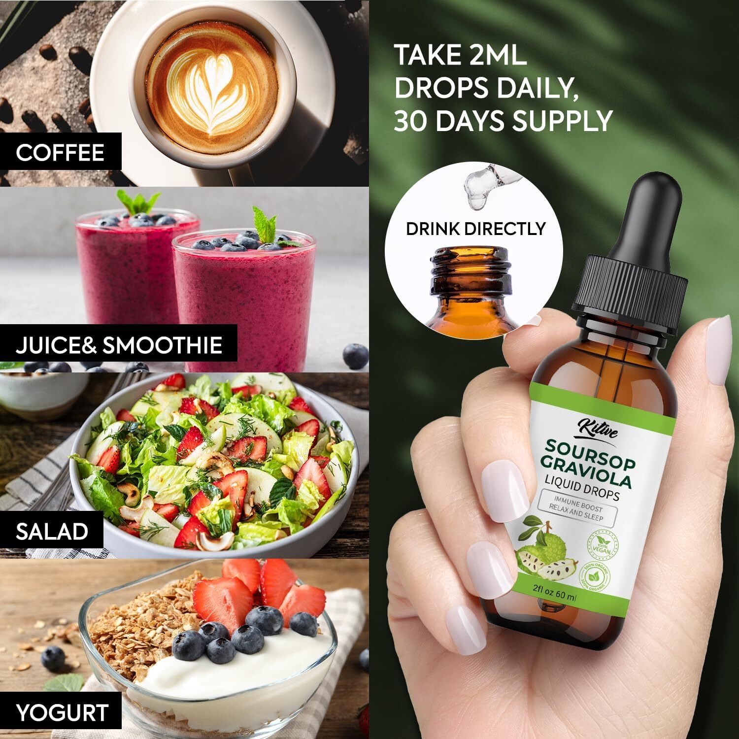 Soursop Graviola Liquid Drop, Nature & Pure Soursop Graviola Extract 2 Fl Oz