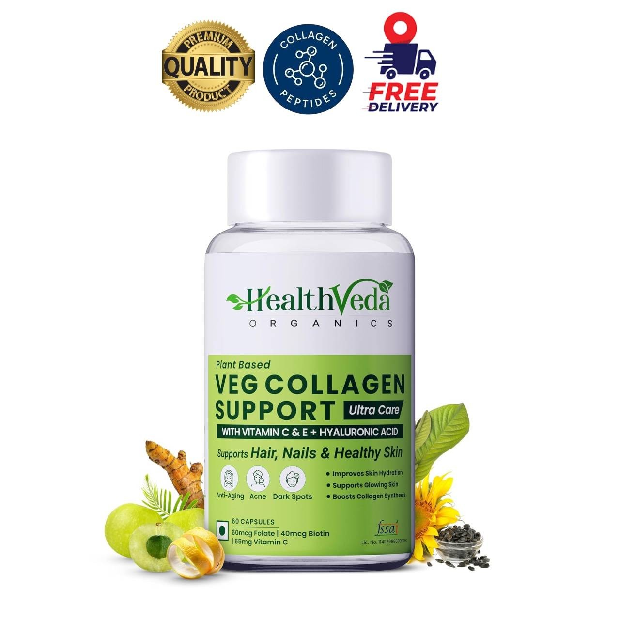 H.ealth Veda Veg Collagen Support Biotin 60 Capsules