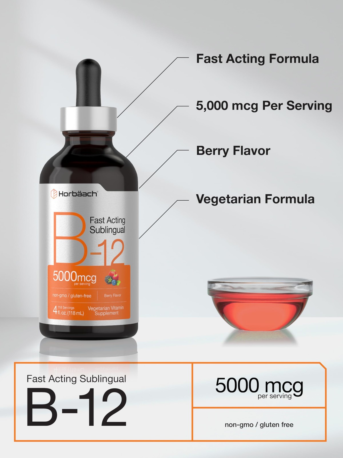 Horbäach Horbaach B12 Vitamin 5000 Mcg Sublingual 4 Fl Oz As Methylcobalamin