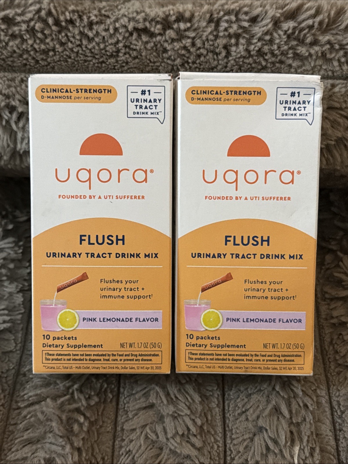 (2) Uqora Urinary Tract FLUSH Dietary Supplement Pink Lemonade 10 Pack Boxes