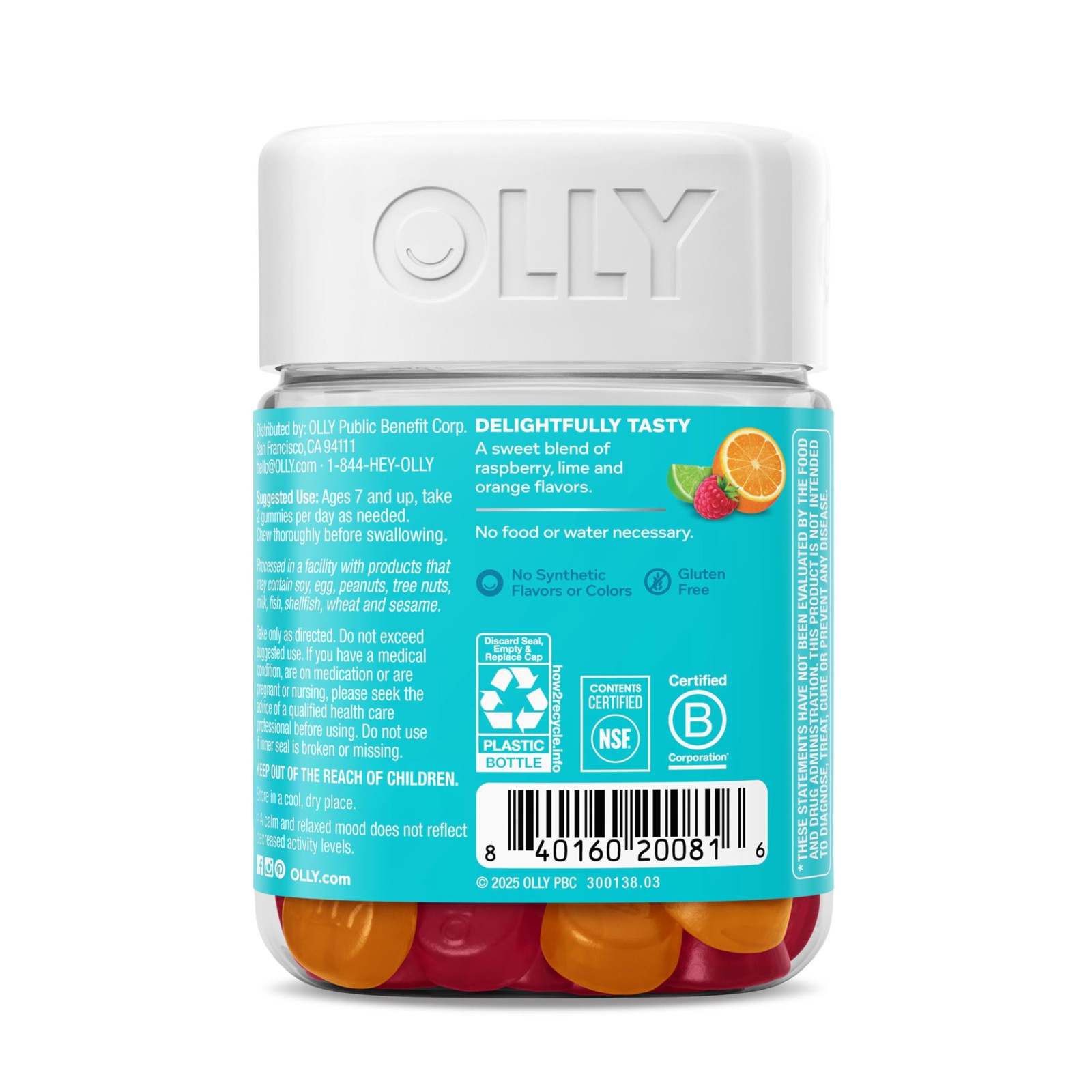 OLLY Kids Chillax Gummy, For a Calm and Relaxed 50 Count (Pack of 1), Sherbet