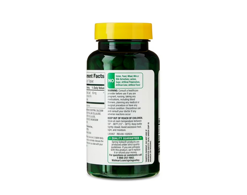 Spring Valley Extract Ginkgo Biloba Herbal Supplement 60 mg, 240 ct Always Fresh