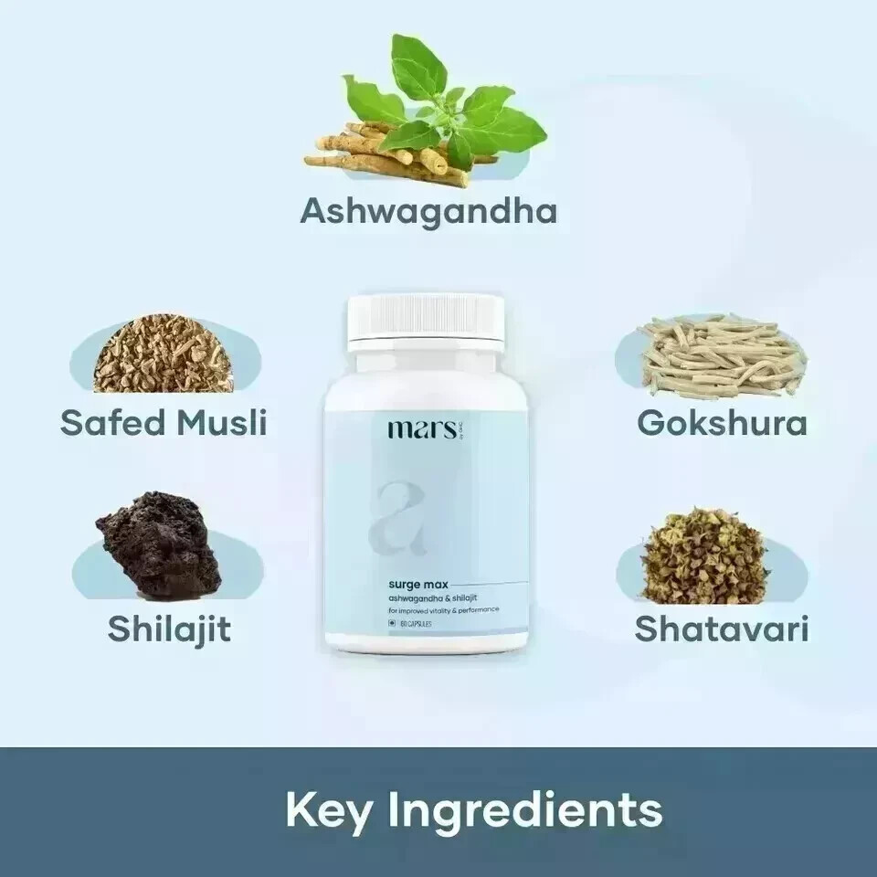 Mars by GHC Surge Max Contains Shilajit, Ashwagandha, Gokshura Safed Musli 60Cap