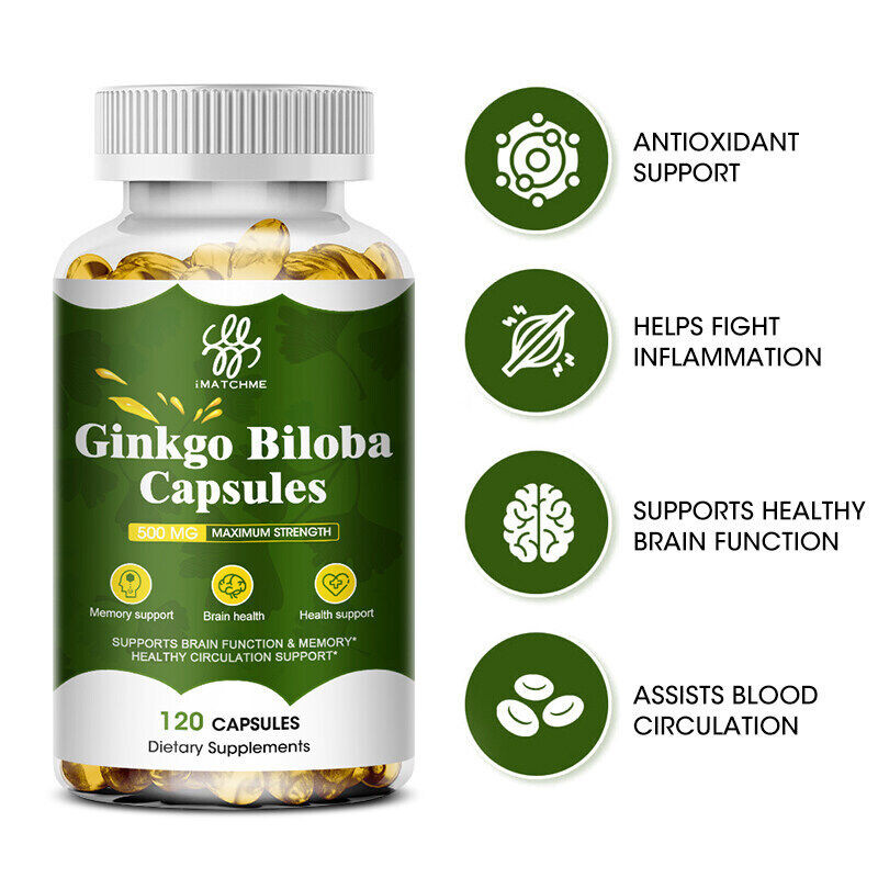 500mg Organic Ginkgo Biloba, Ginko Biloba Leaf,Memory & Concentration 120 Caps