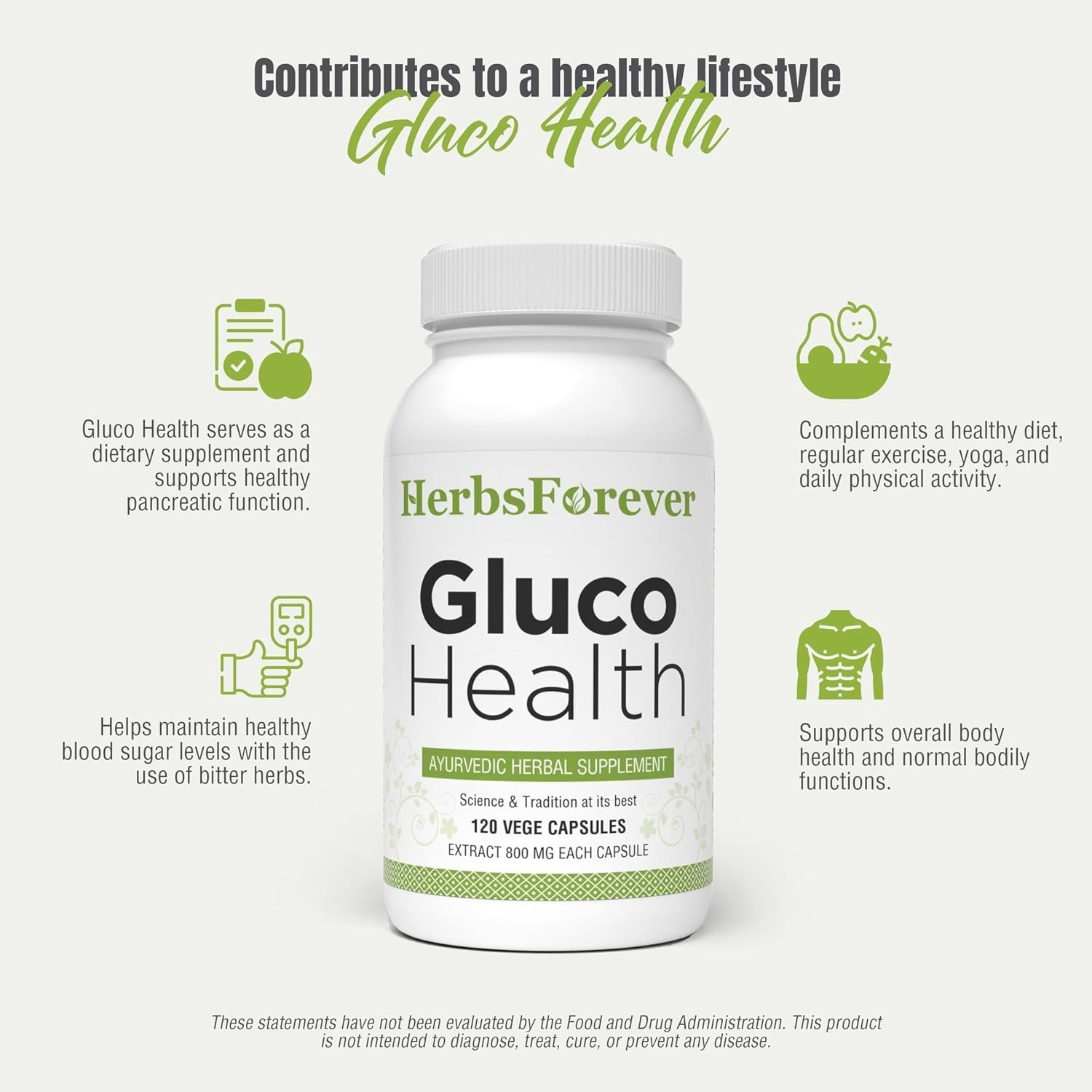 Gluco Health Blood Sugar Support – 120 Vegetarian Capsules with Ayurvedic Herbs