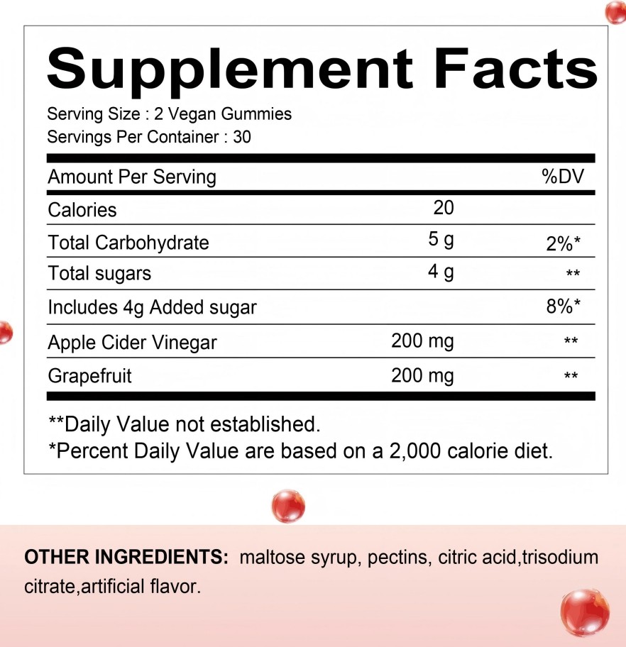 Apple Cider Vinegar Gummies Grapefruit Flavor ACV Supplement 30 Count