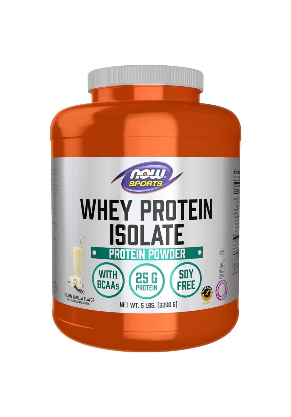 NOW FOODS Whey Protein Isolate Creamy Vanilla Powder 25g Protein + BCAAs 5 lbs