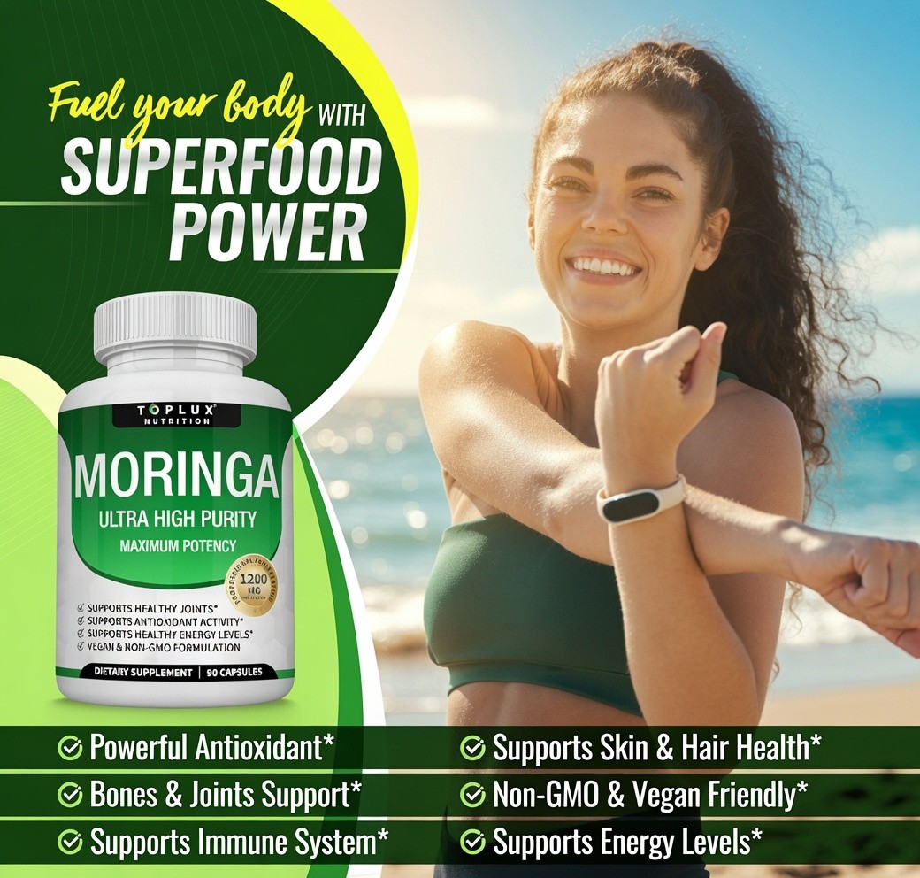 Toplux Nutrition Moringa 1200mg Superfood Antioxidant Immune 90 Capsules
