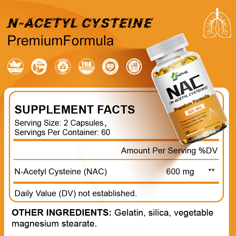 NAC N Acetyl Cysteine 600mg | 120 Caplets | Non-GMO, Gluten Free | by ZHPHK