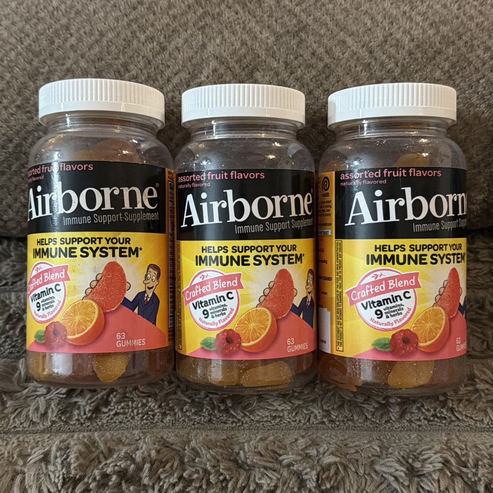 3X Airborne 750mg Vitamin C Immune Support Gummies Assorted Fruit 63ct ct 03/27