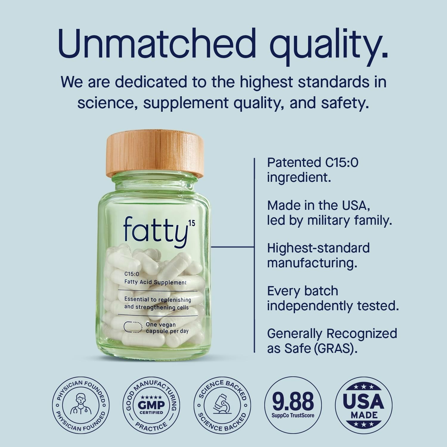 Fatty15 C15:0 Pentadecanoic Acid Healthy Aging Supplement – 90 Capsules