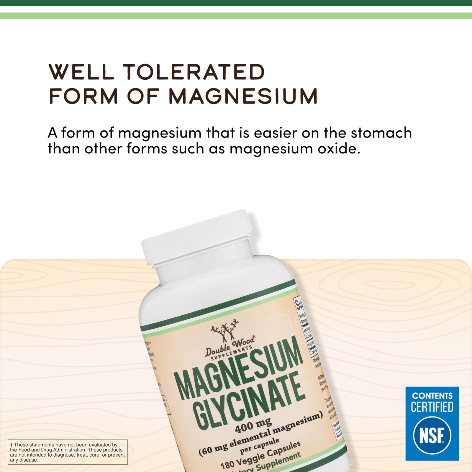 Magnesium Glycinate 400mg for Relaxation, Recovery + 180 Count, No Color