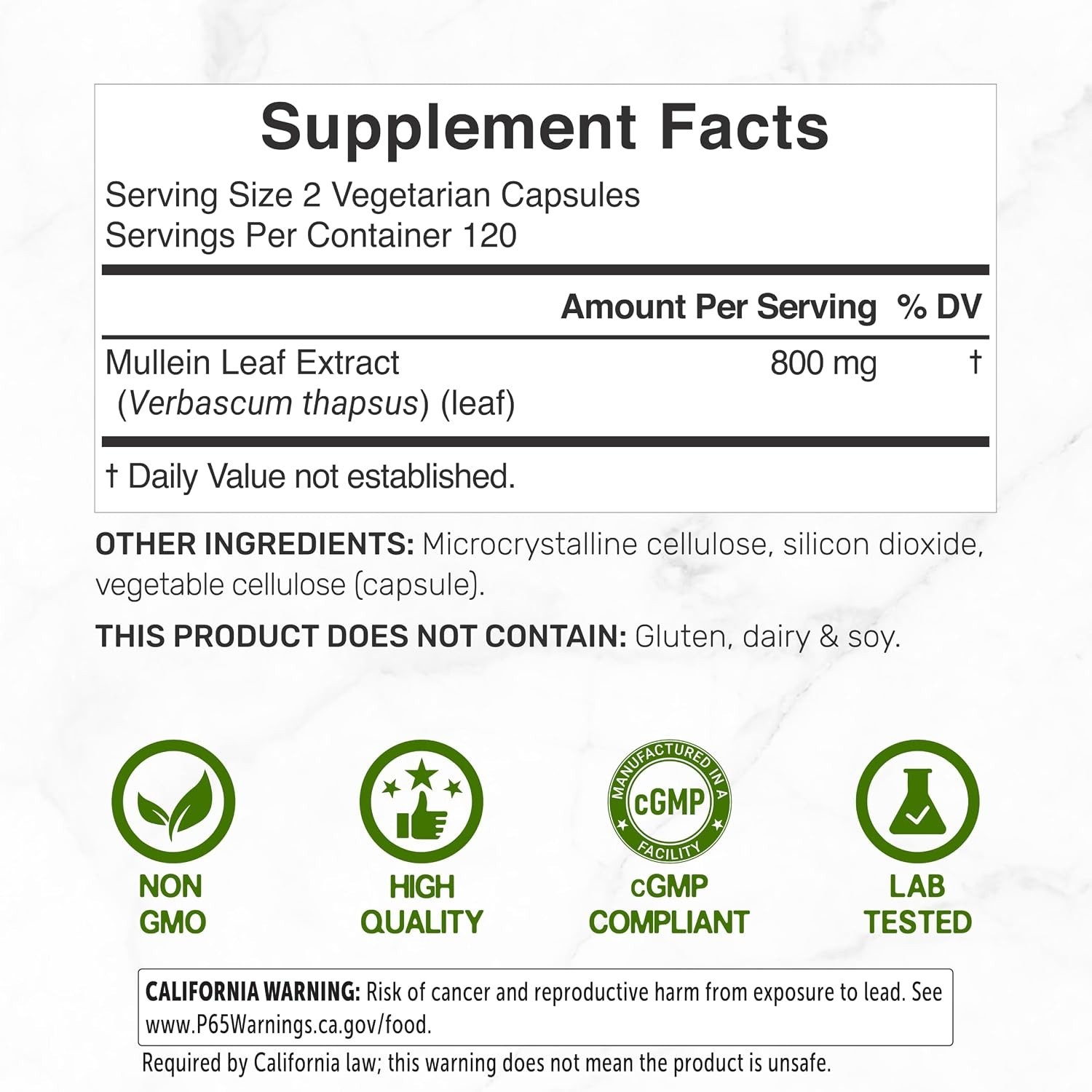 Mullein Leaf 20,000Mg, 240 Veggie Capsules – 20:1 Max Strength Leaf Extract NEW