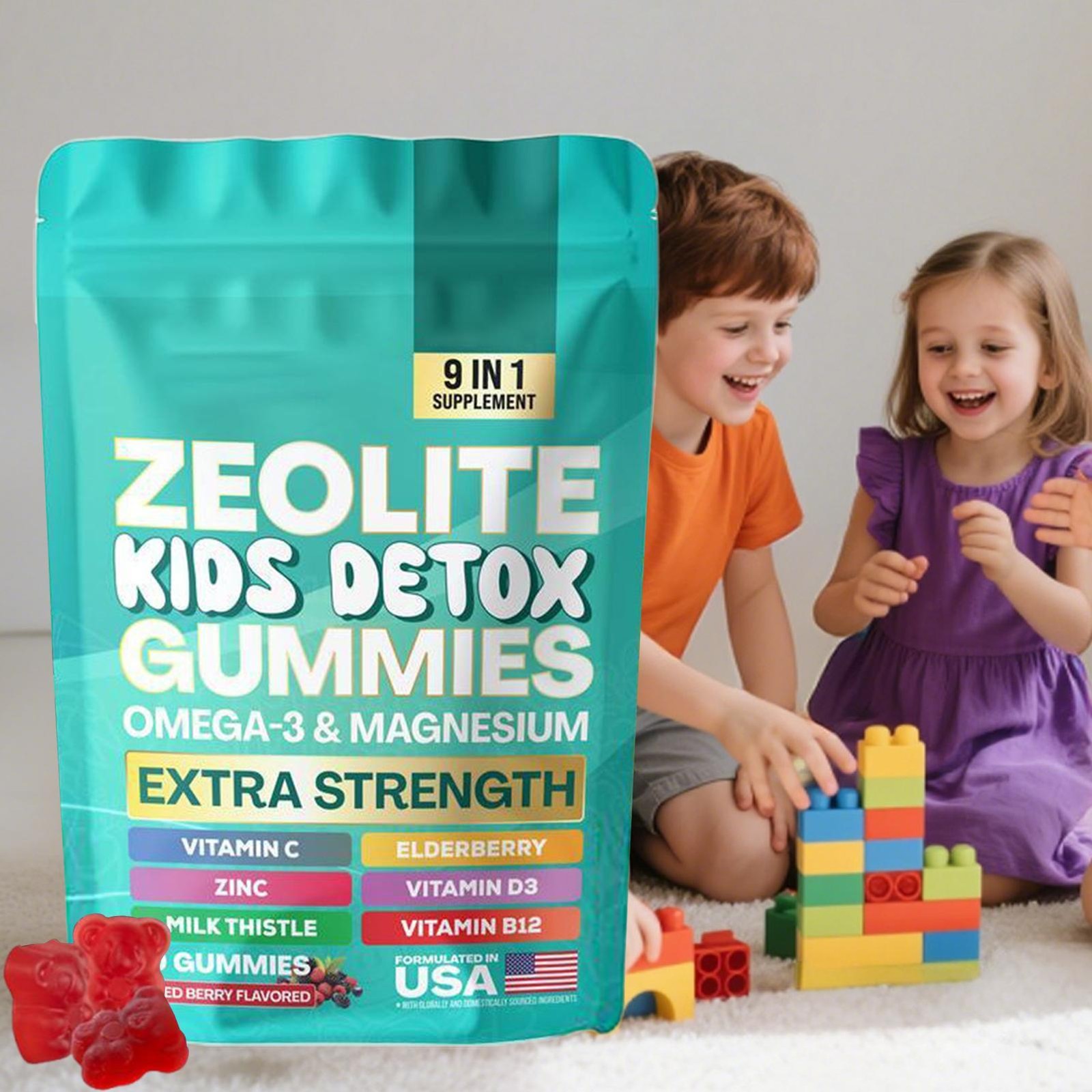 60 PCS Zeolite Kids Detox Gummies Mixed Body Flavored All-in-One Berry Cleans…