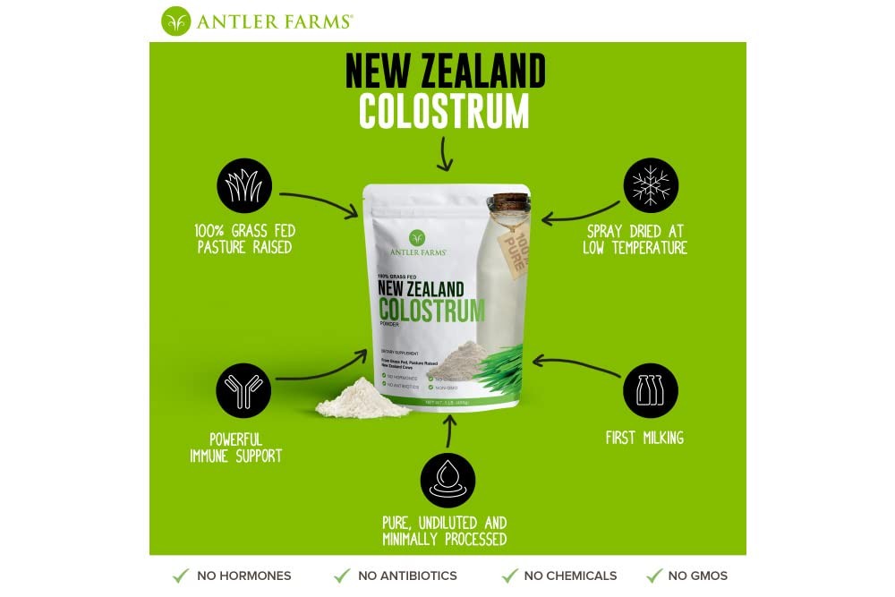 Colostrum Powder 1 lb Pure New Zealand Antler Farms Servings Grass Pasture Clean